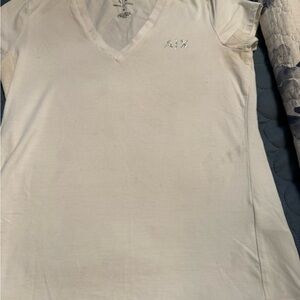 Armani Exchange White V-Neck Tee with Crystal A|X Logo